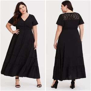 Torrid Plus Size 3 Black Maxi Lace Challis Dress NWOT